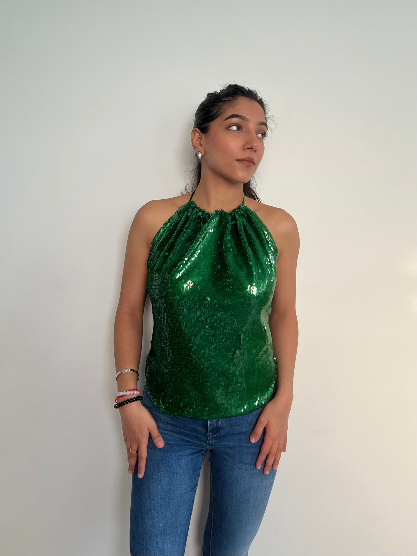 Emerald Water Sequin Tie up Top