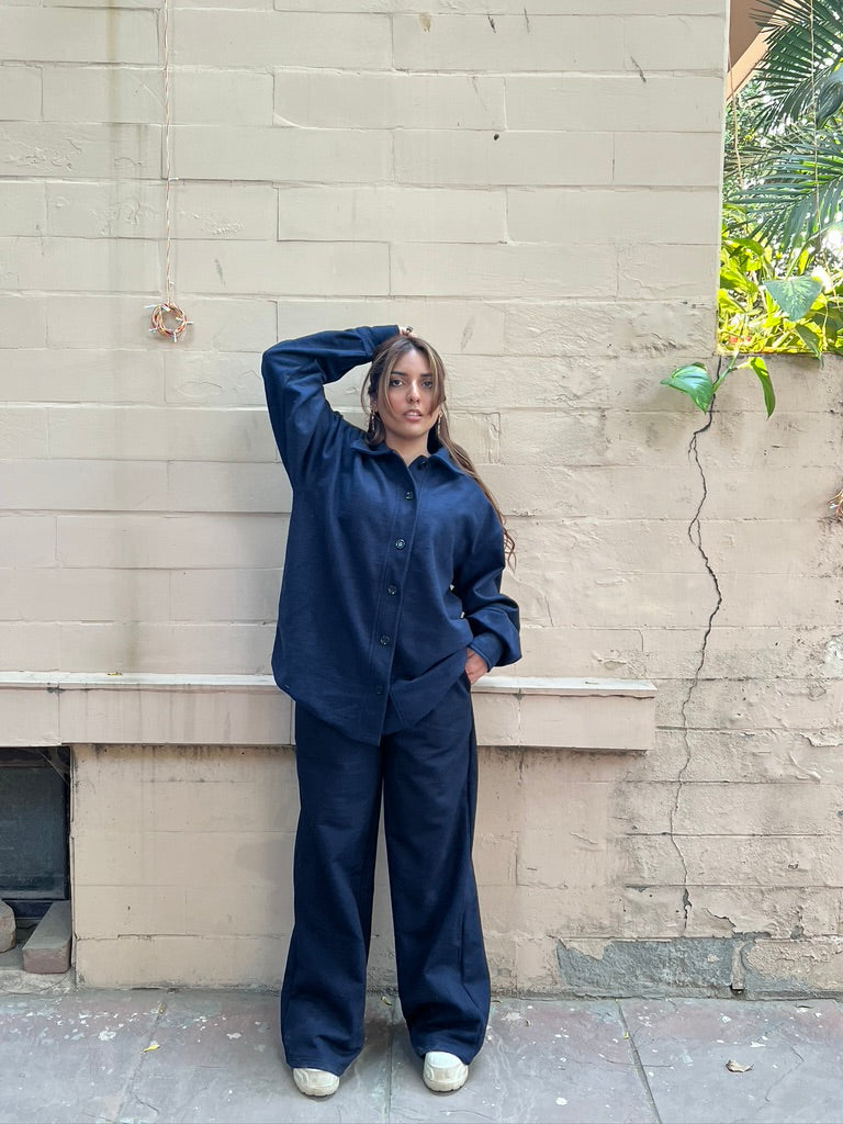 Cotton Fleece Navy Blue Co-ord