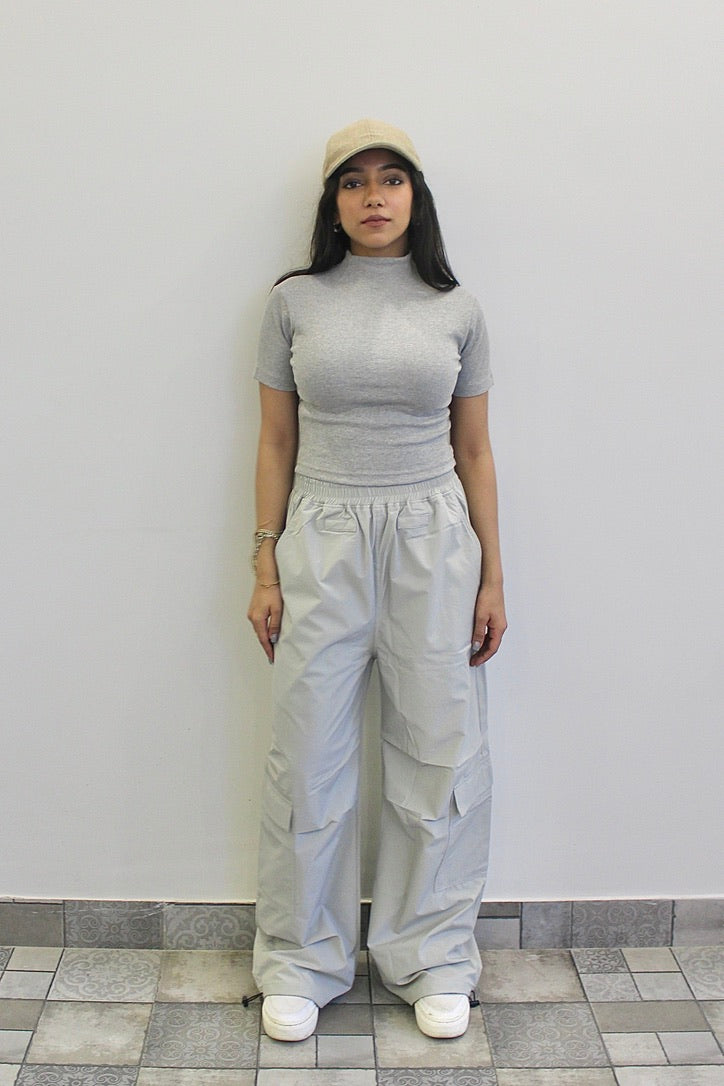 Light Grey Melange Parachute Cargo Co-ord
