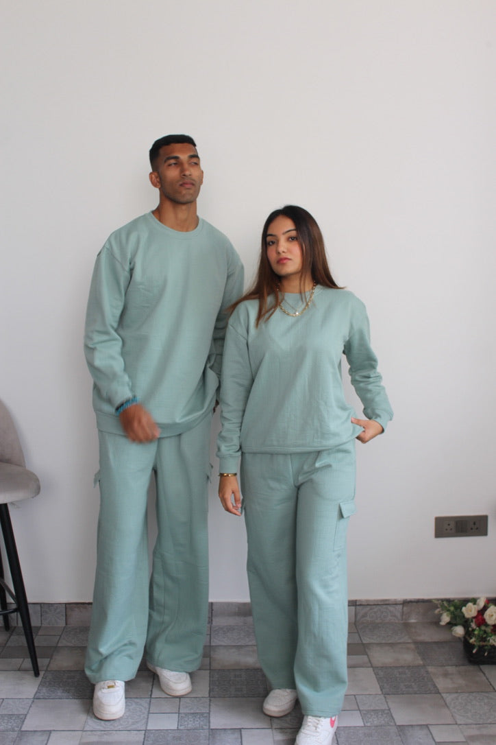 Cotton Fleece Stone Blue Sweatshirt Unisex Set