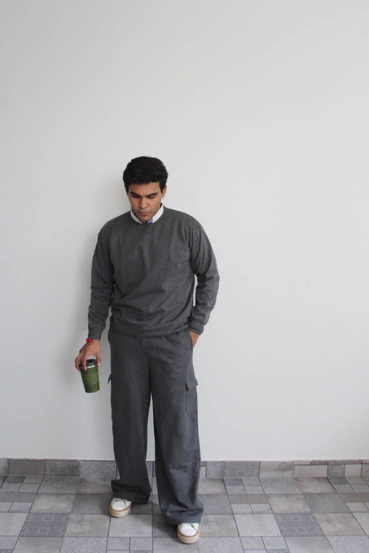 Cotton Fleece Sweatshirt Grey Melange Unisex Set