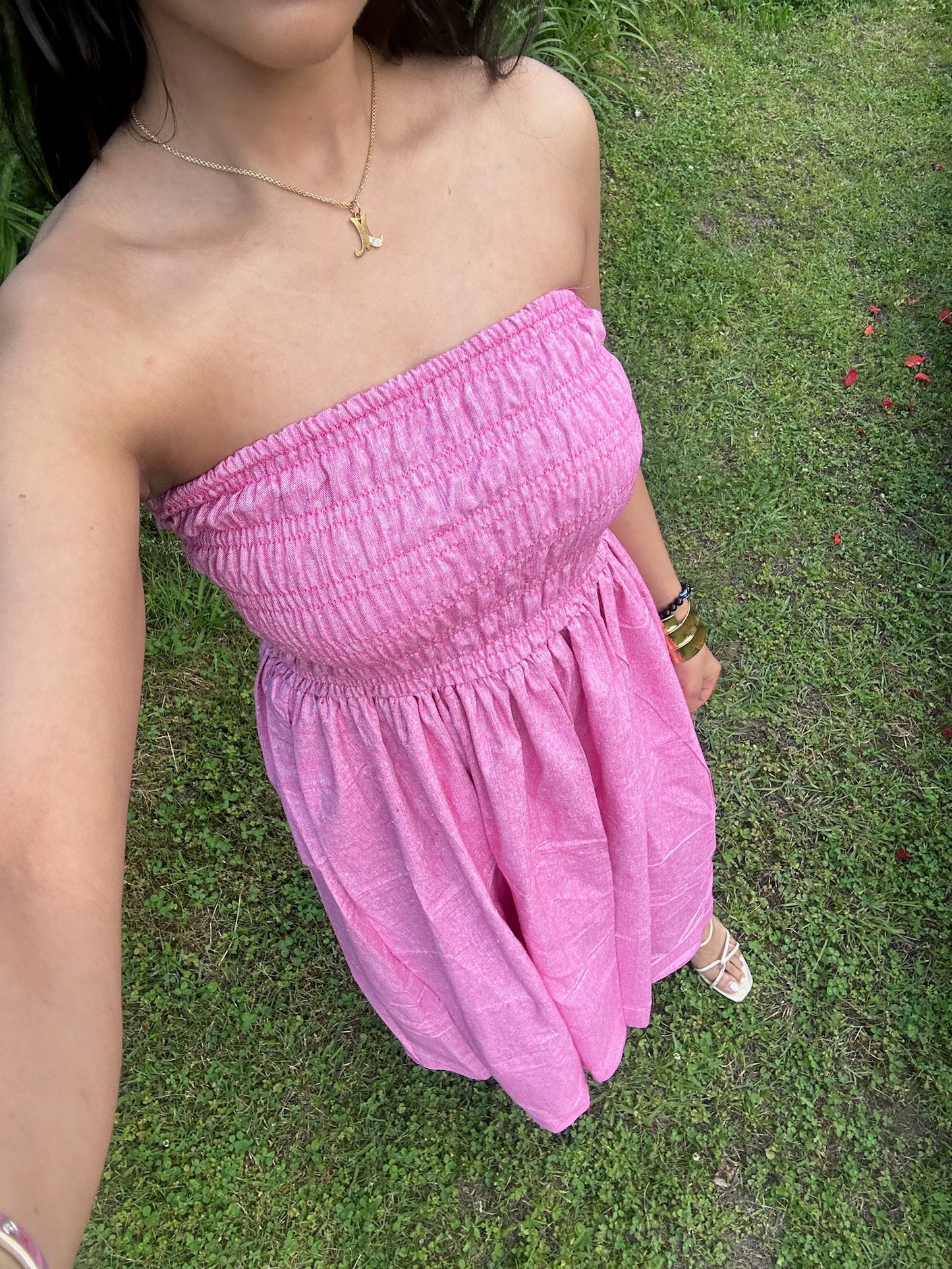 Tube Pink Smocking Cotton Blend Dress