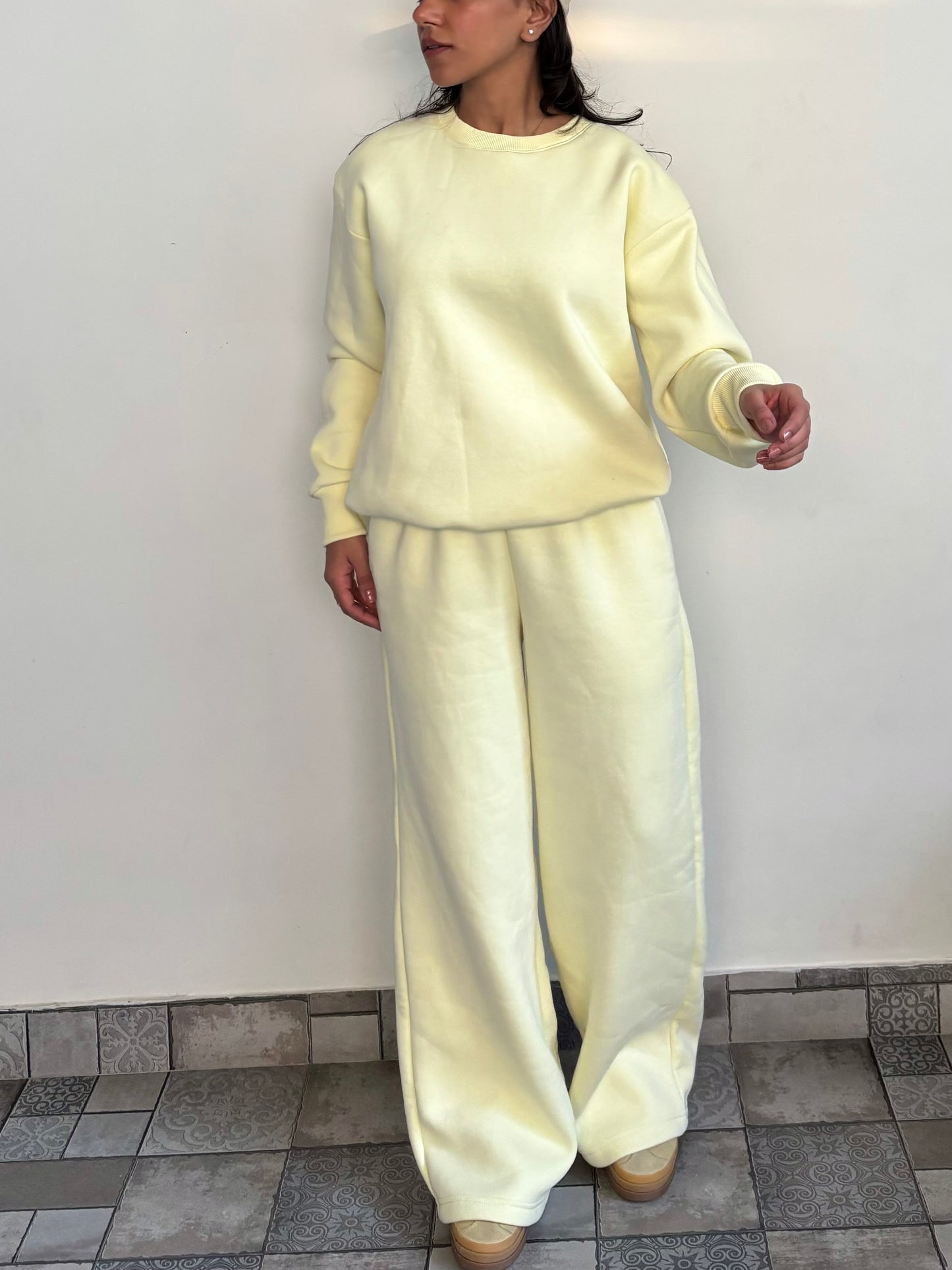 Butter Yellow Crewneck Cotton Fleece SET ( High Warmth)
