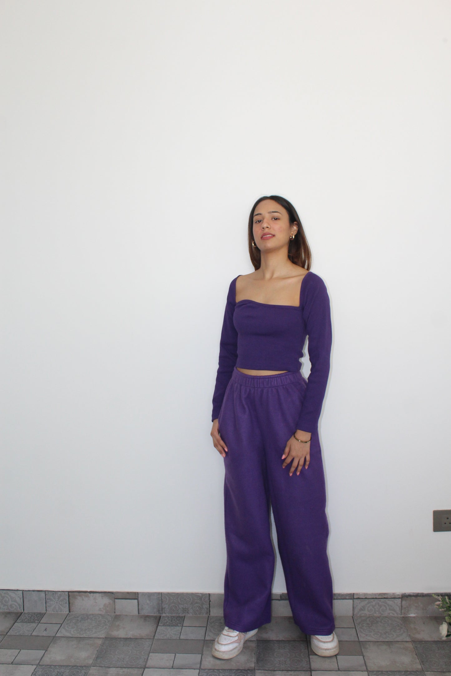 Cotton Fleece Dark Purple Crop Set