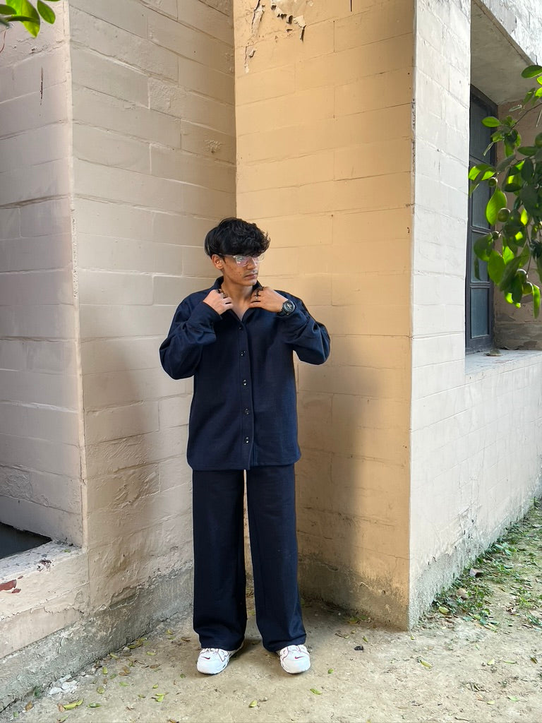 Cotton Fleece Navy Blue Co-ord