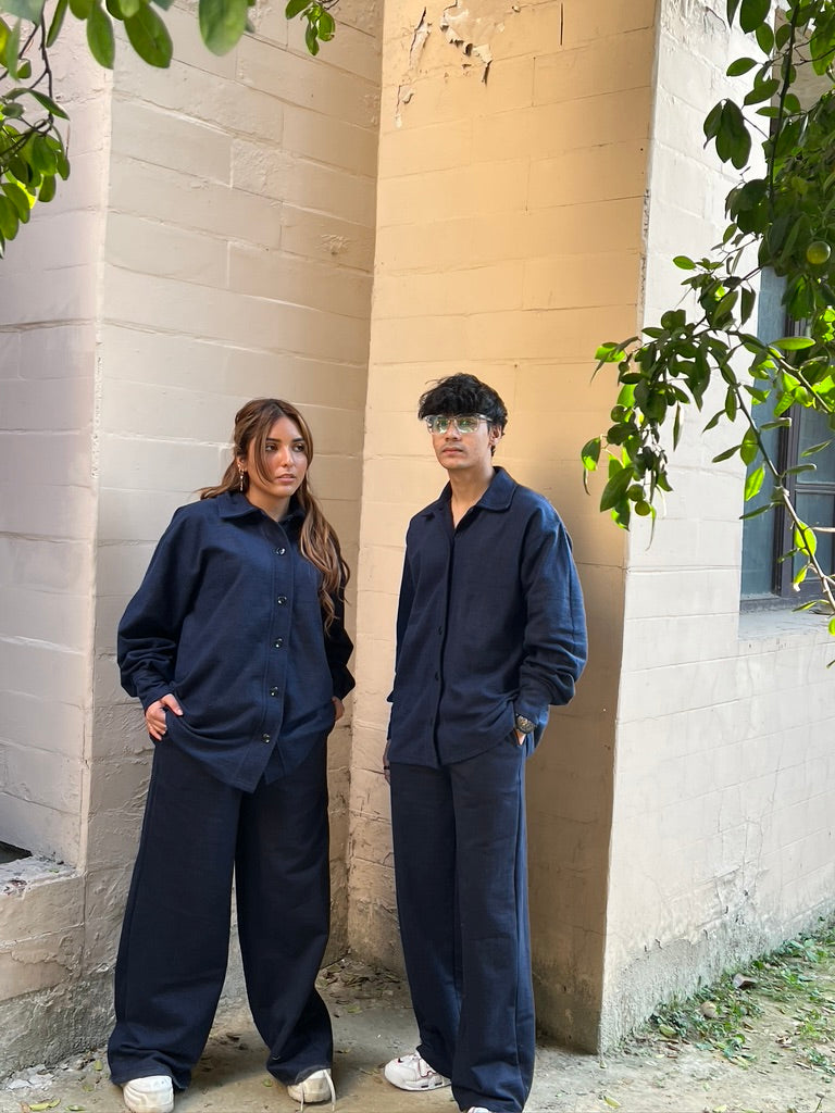 Cotton Fleece Navy Blue Co-ord