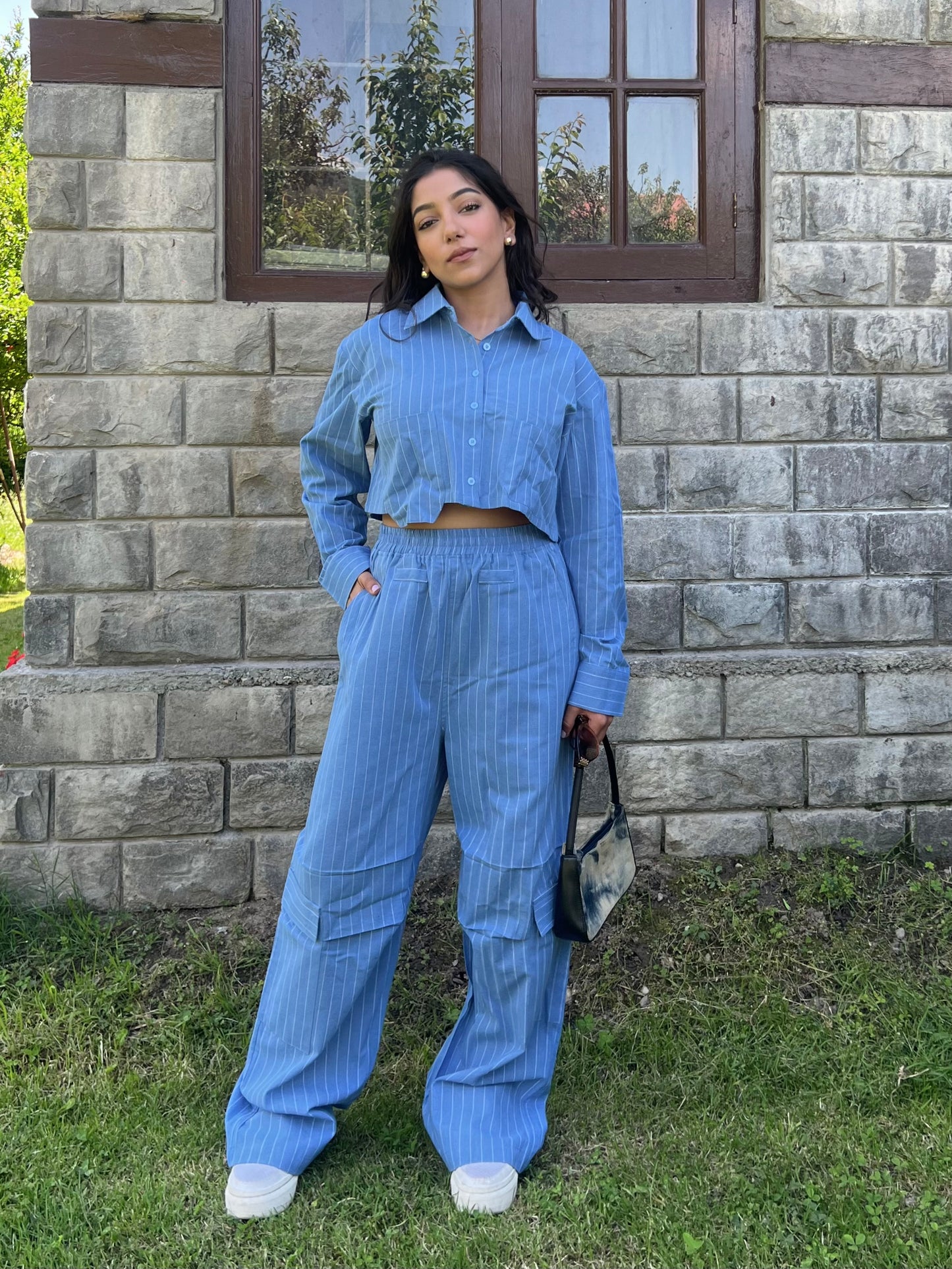 Stripes boxer crop shirt set