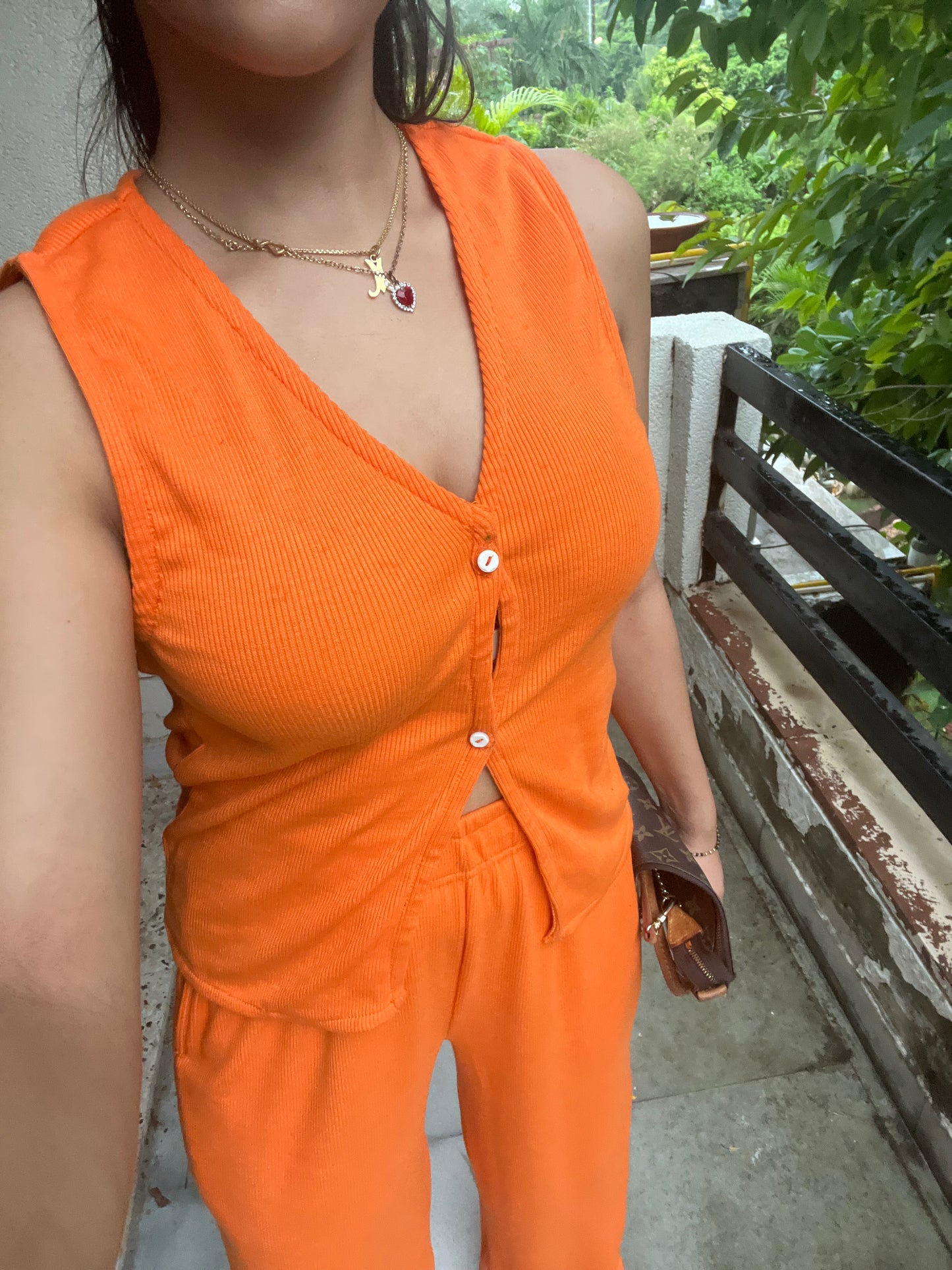 Sleeveless Orange Rib Co-ord