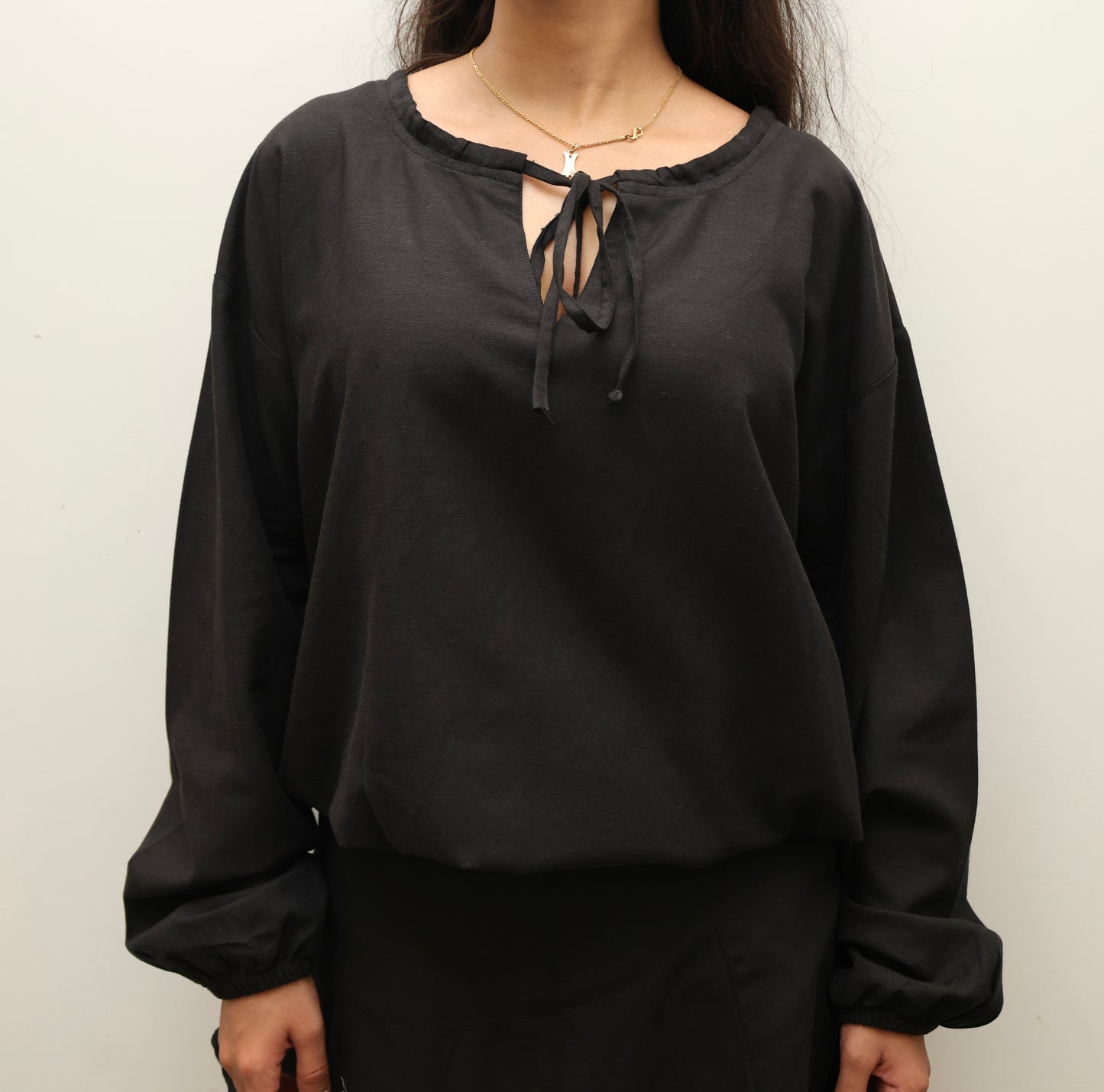 Black Cotton Linen Blend SKORT Set