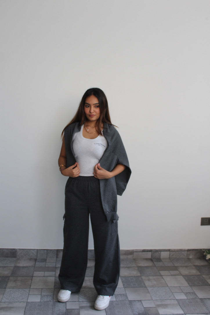Cotton Fleece Sweatshirt Grey Melange Unisex Set
