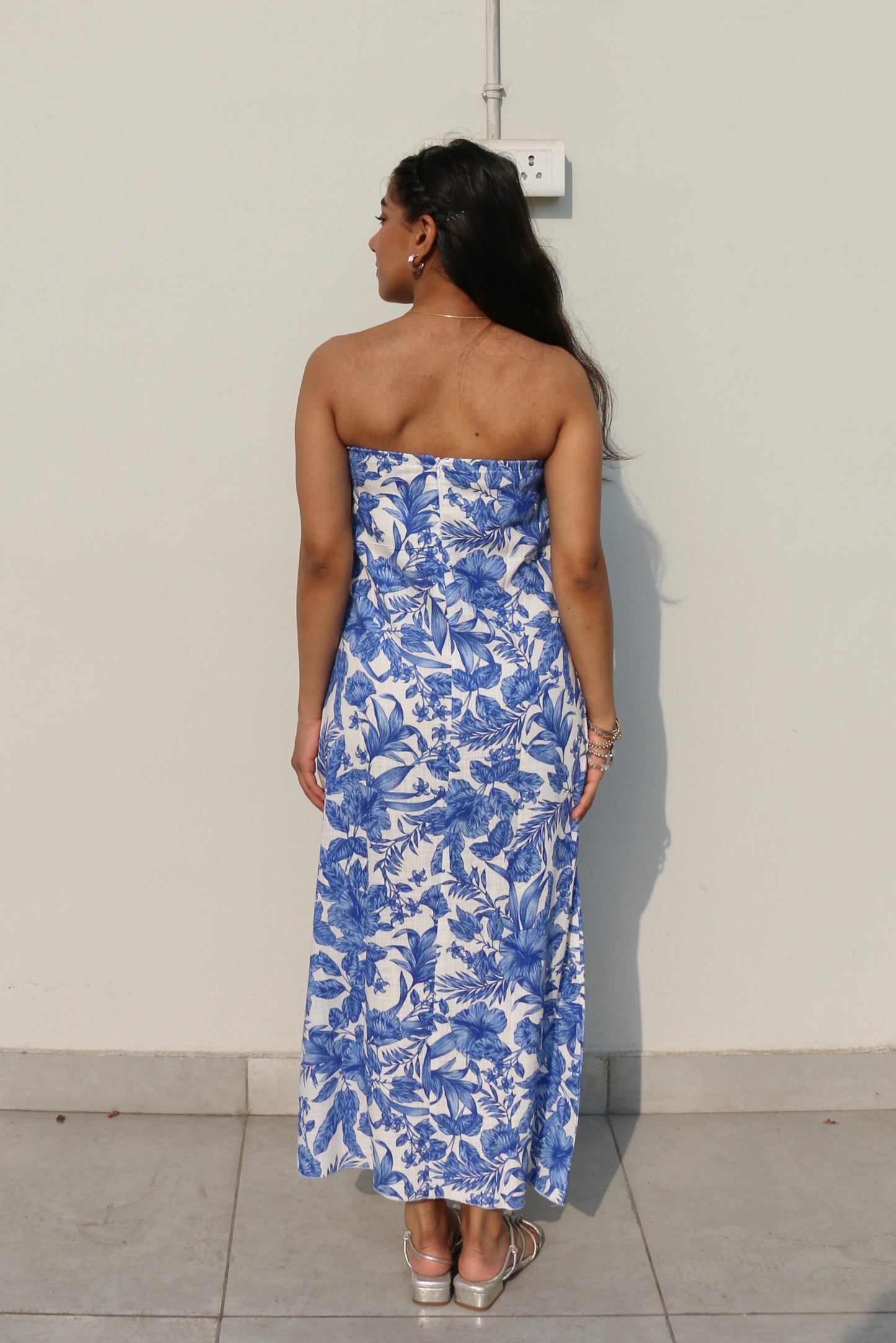 Printed Tube Cotton Linen Blend Dress