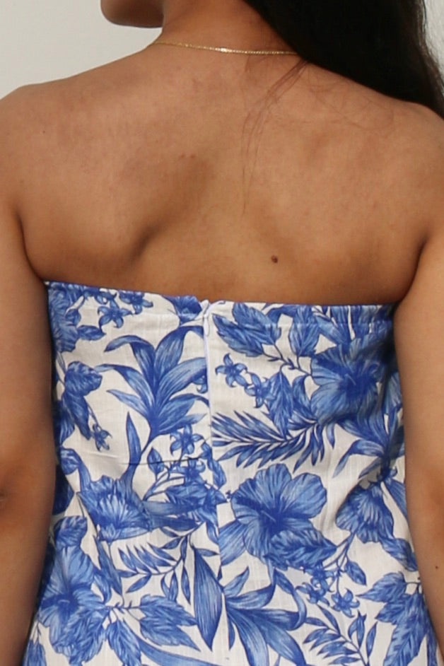 Printed Tube Cotton Linen Blend Dress