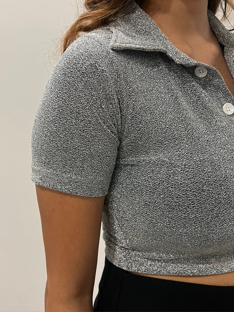 Silver Cotton Shimmer Crop Top