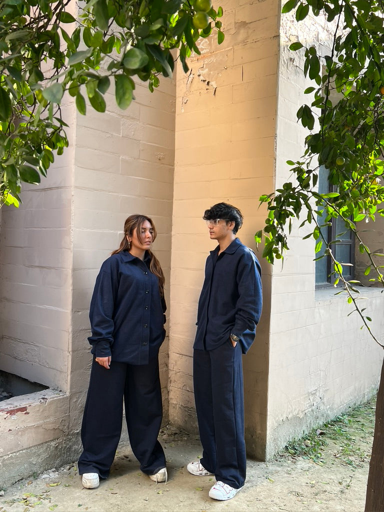 Cotton Fleece Navy Blue Co-ord