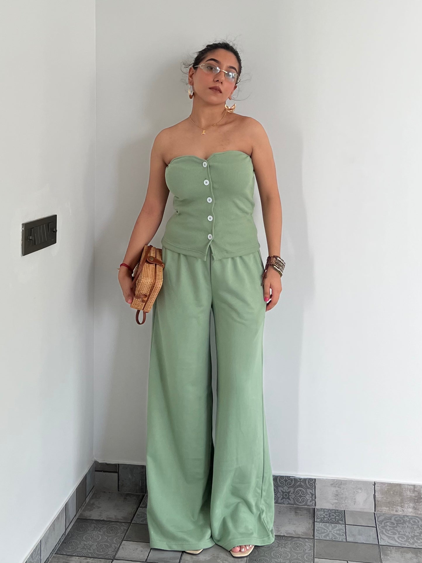Tube Waistcoat Wide Leg Co-ord