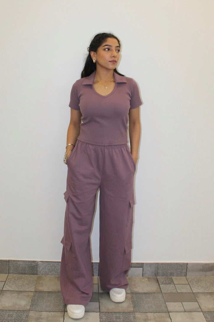 Mauve Half Sleeves French Terry Cargo Co-ord