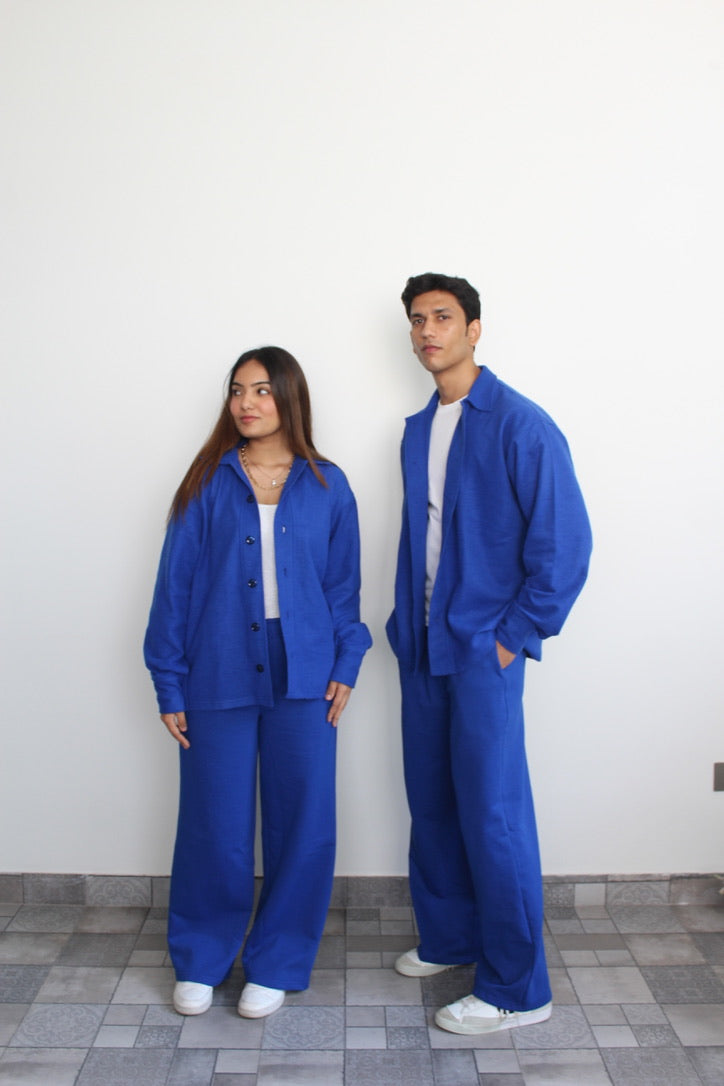 Cotton Fleece Electric Blue Unisex Co-ord