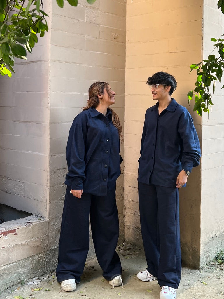 Cotton Fleece Navy Blue Co-ord