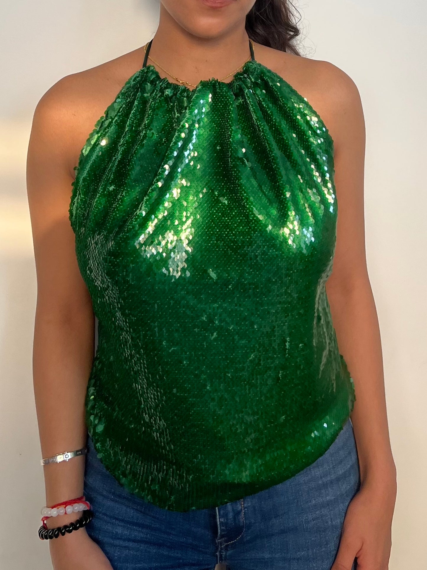 Emerald Water Sequin Tie up Top