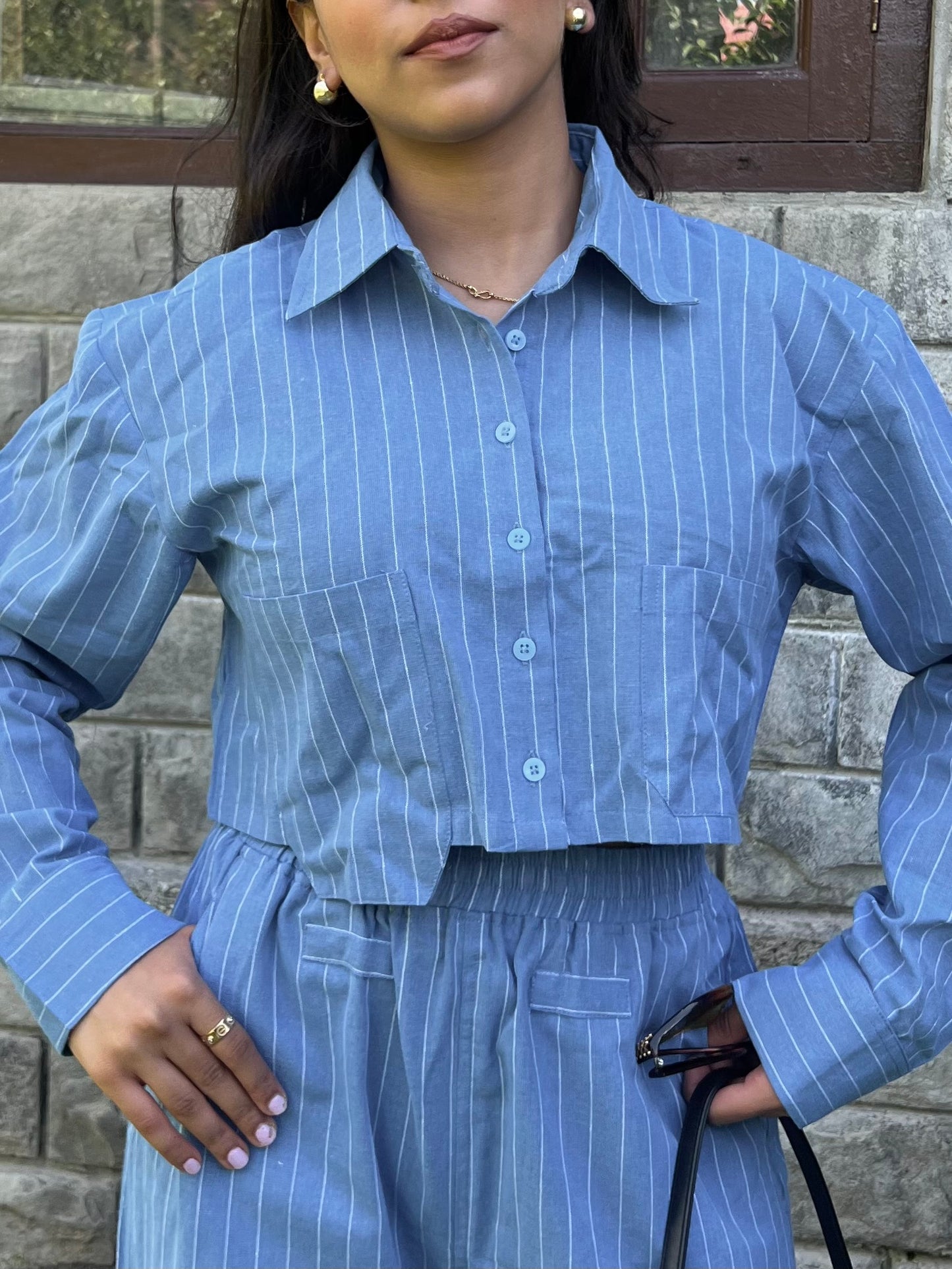 Stripes boxer crop shirt set