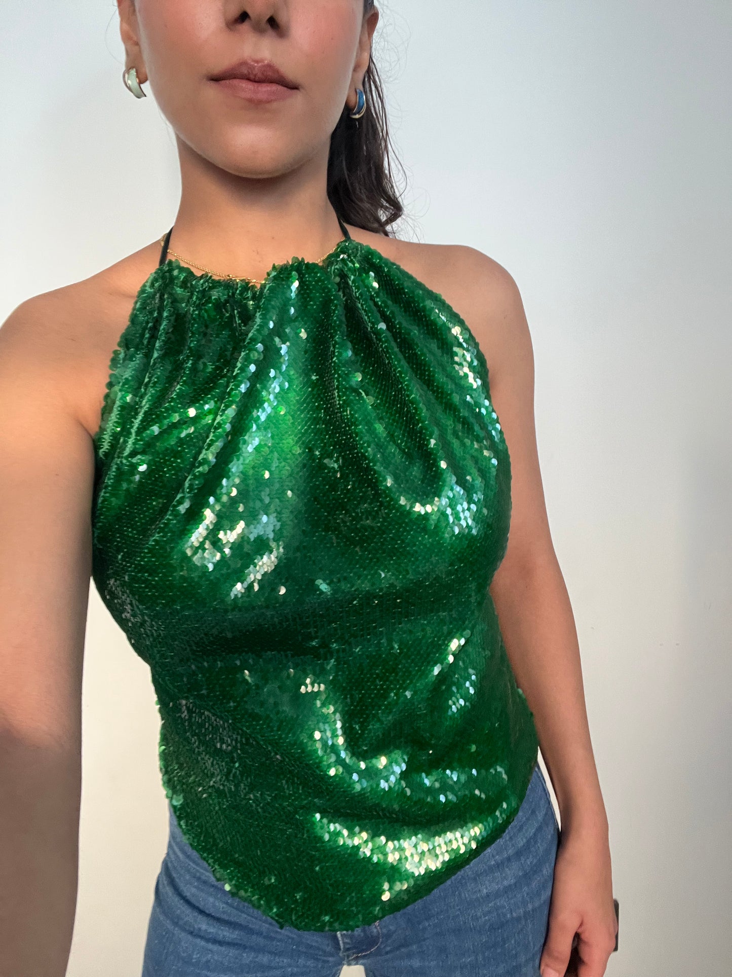 Emerald Water Sequin Tie up Top