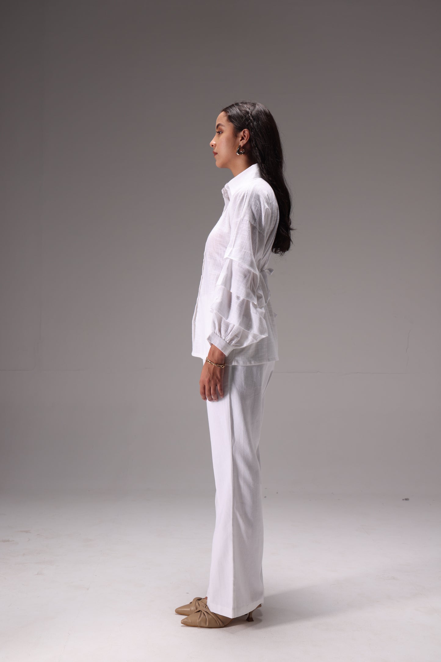 Essential Ruffle Cotton Linen Shirt & Duck Pants Set