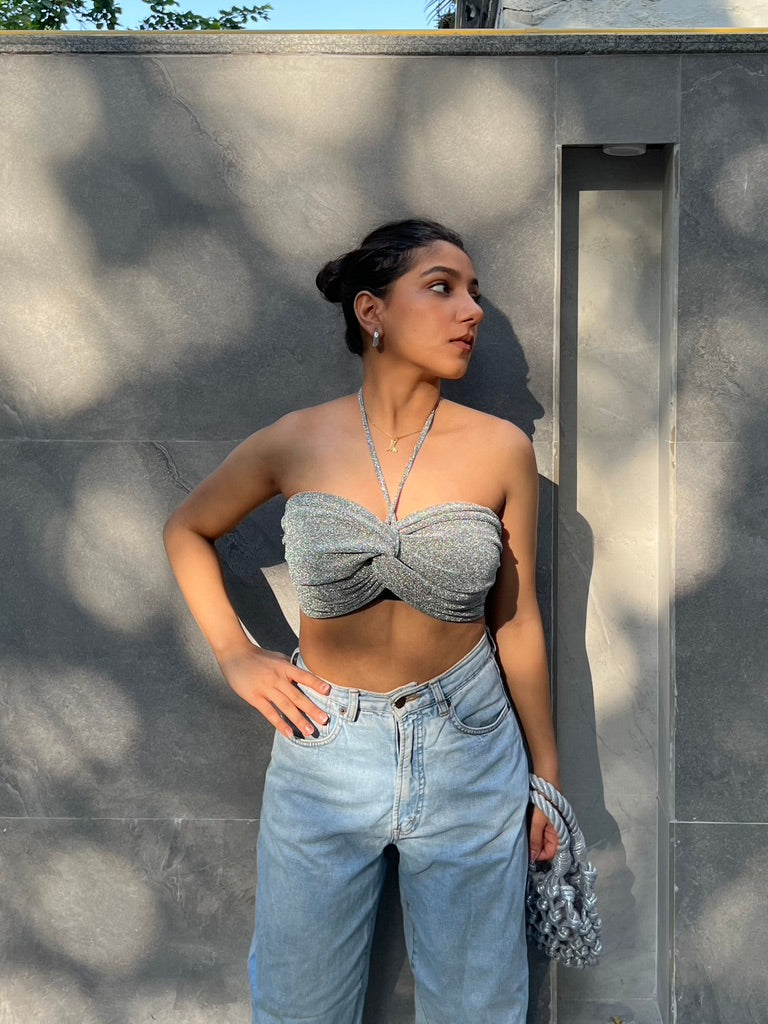 Silver Cotton Shimmer Halter Top