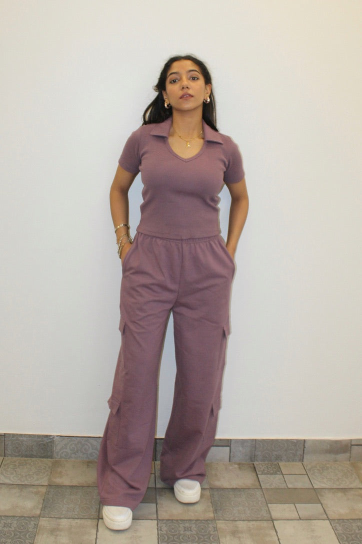 Mauve Half Sleeves French Terry Cargo Co-ord