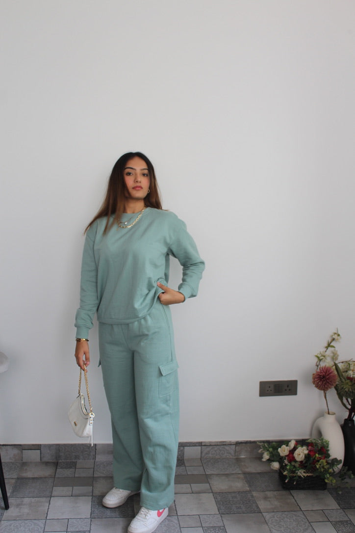Cotton Fleece Stone Blue Sweatshirt Unisex Set