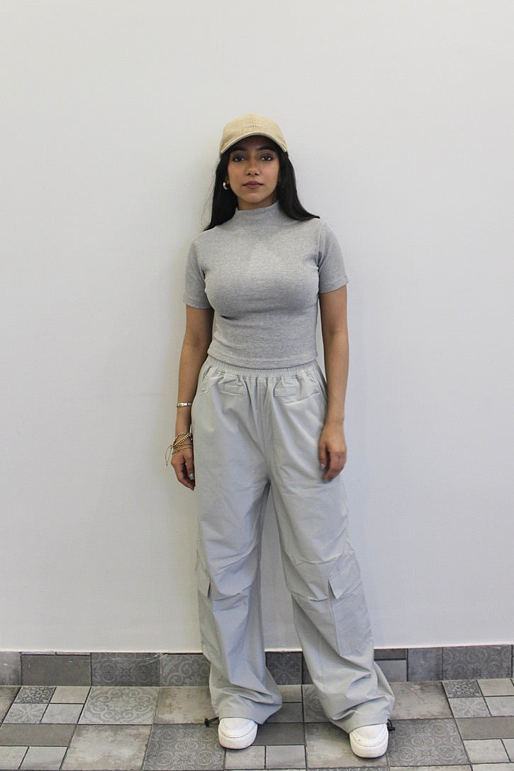 Light Grey Melange Parachute Cargo Co-ord