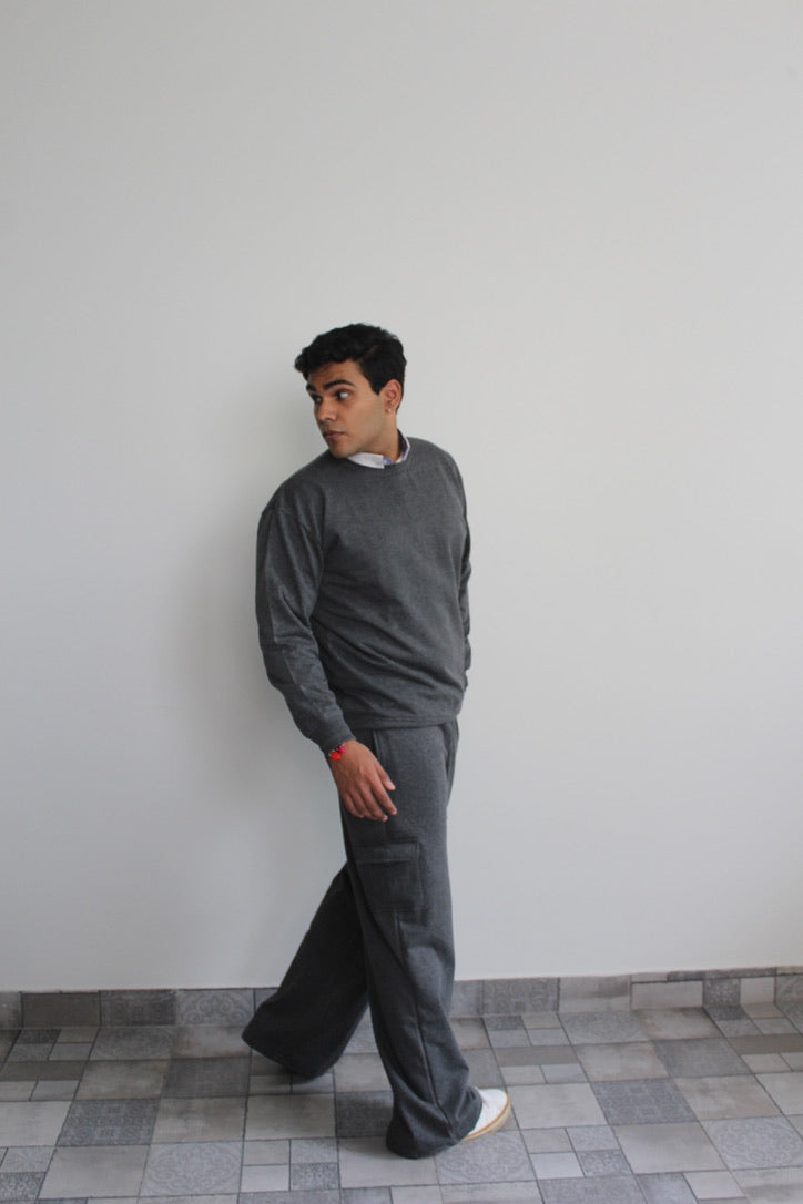 Cotton Fleece Sweatshirt Grey Melange Unisex Set