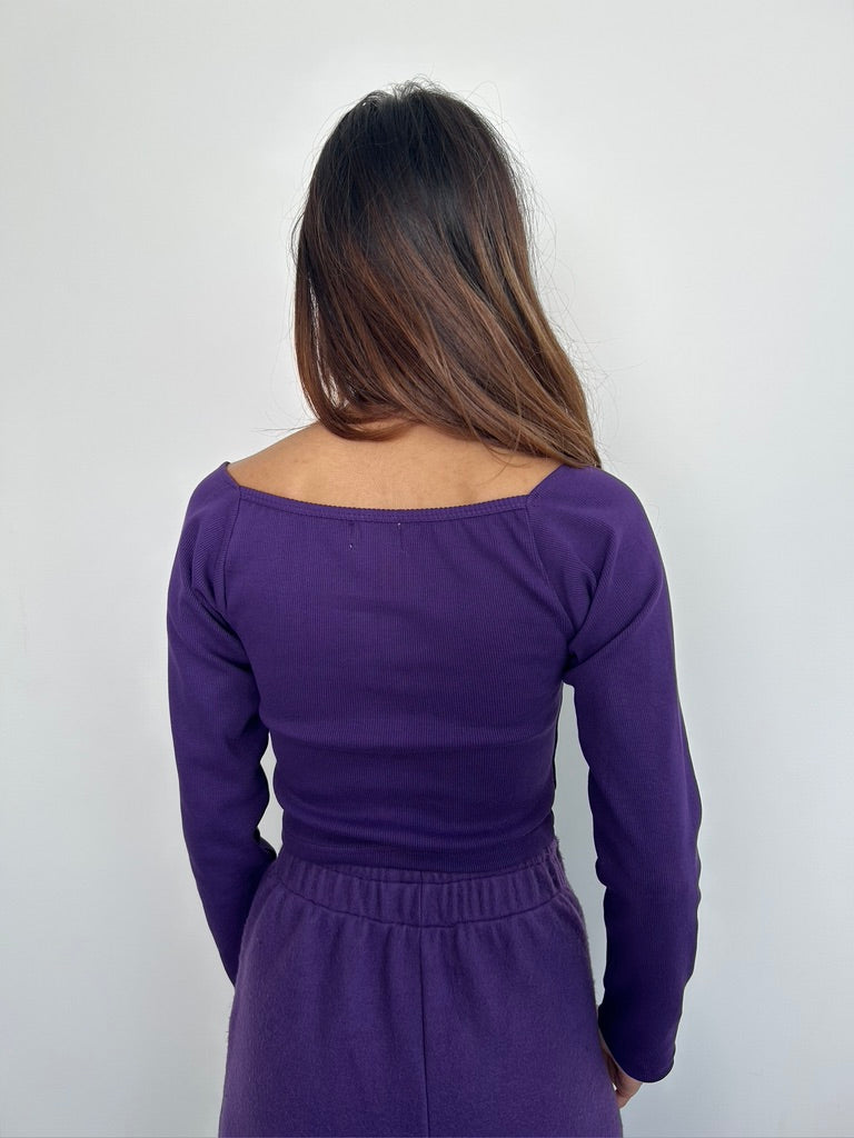 Cotton Fleece Dark Purple Crop Set