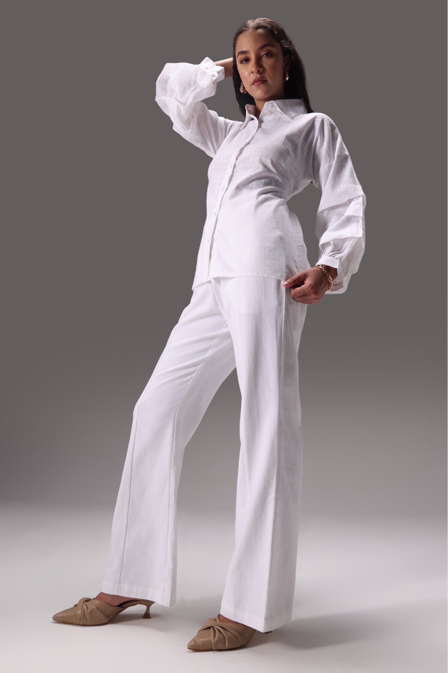 Essential Ruffle Cotton Linen Shirt & Duck Pants Set