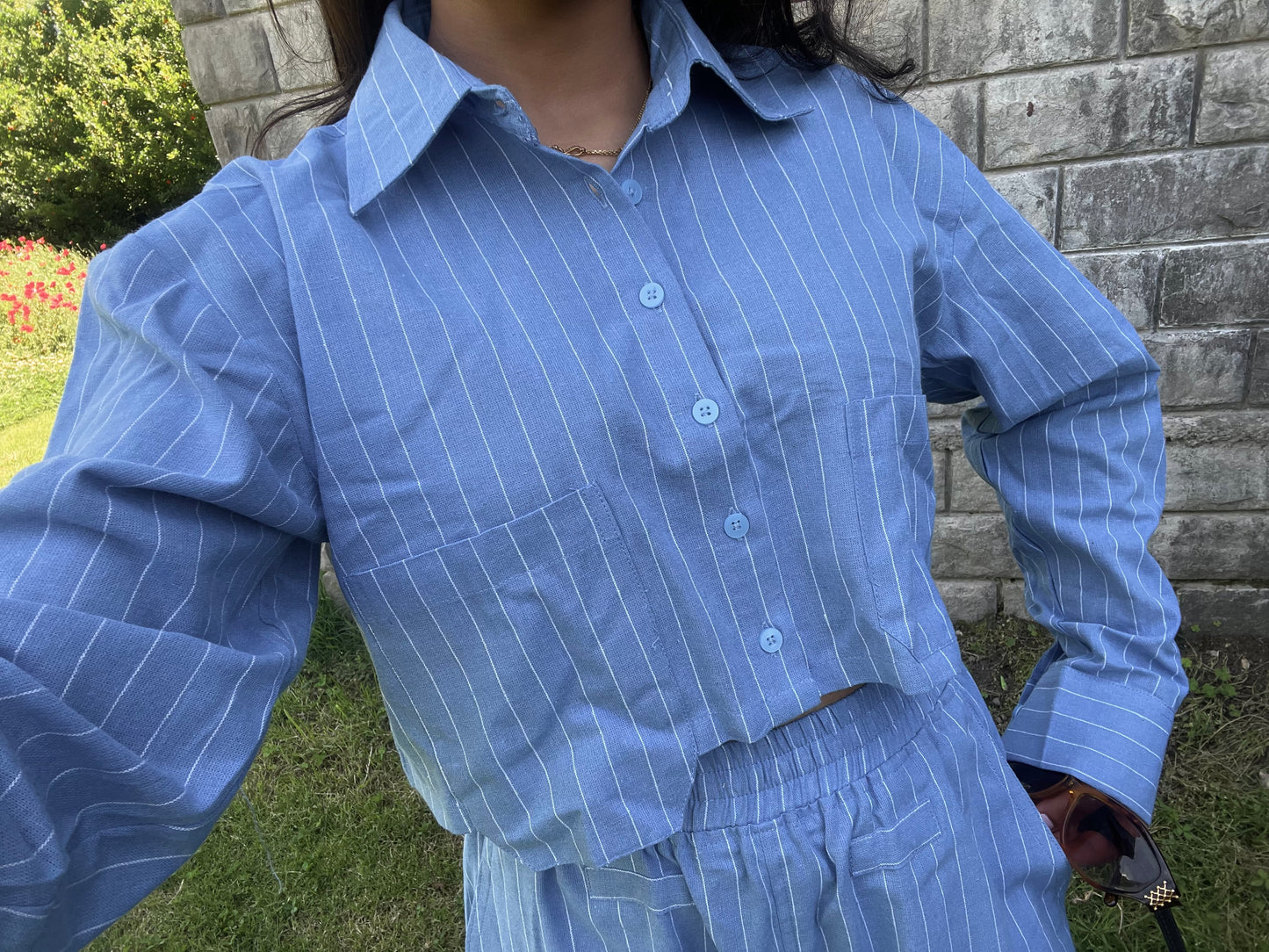 Stripes boxer crop shirt set