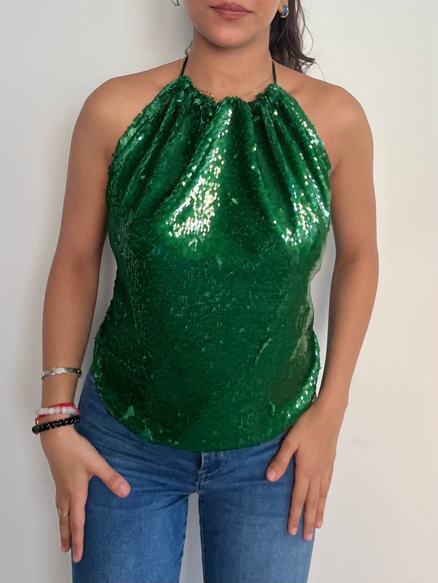 Emerald Water Sequin Tie up Top