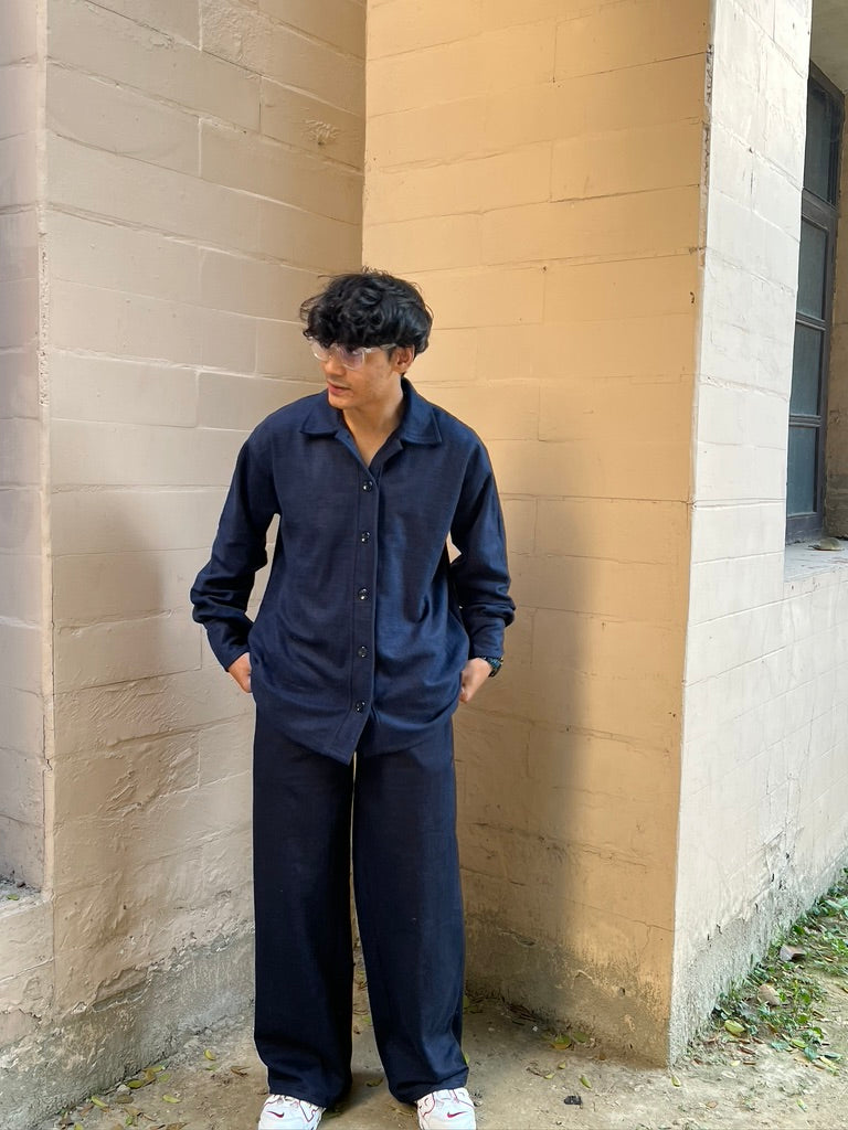 Cotton Fleece Navy Blue Co-ord
