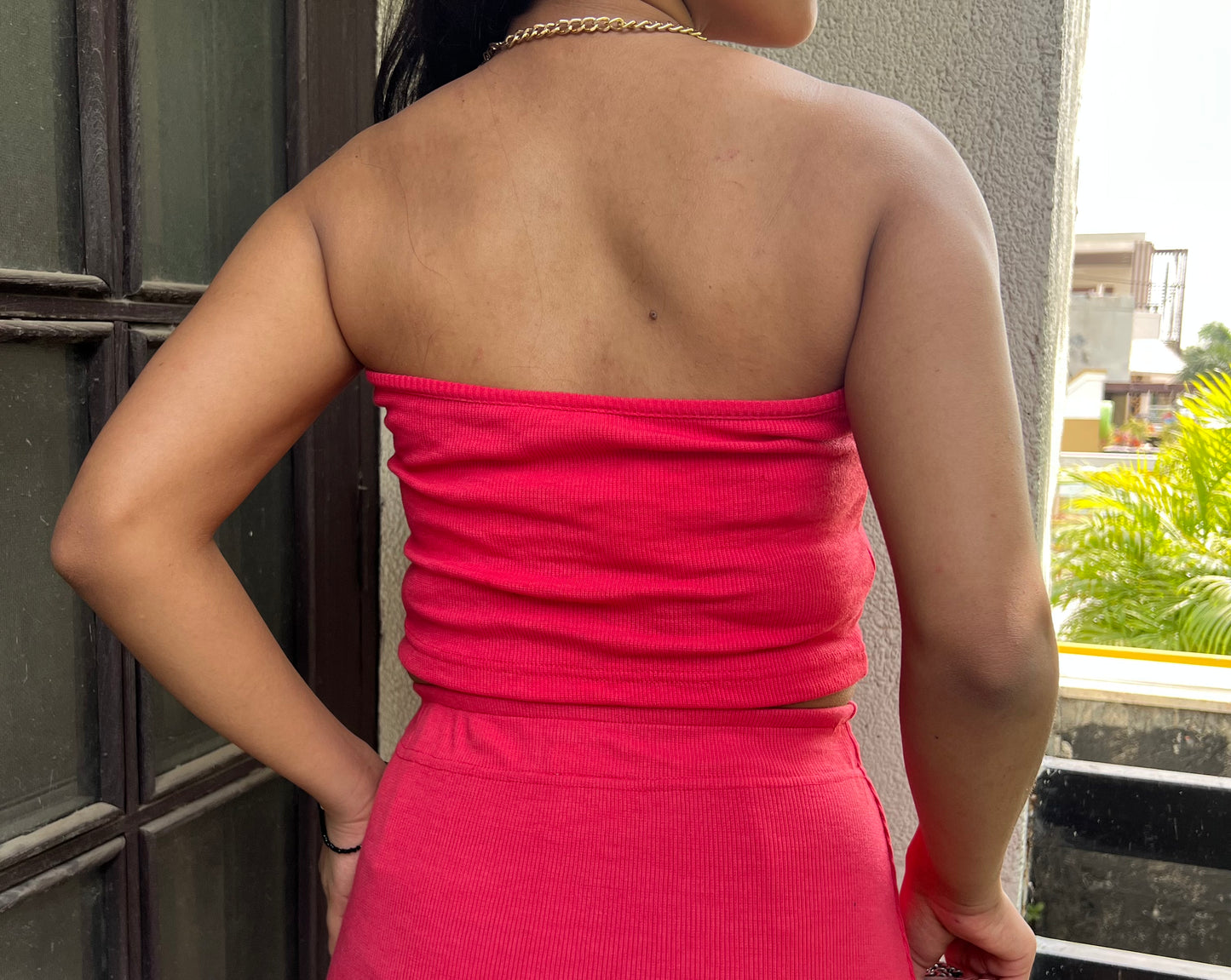 RIB Skirt Fuchsia Tube Co-ord
