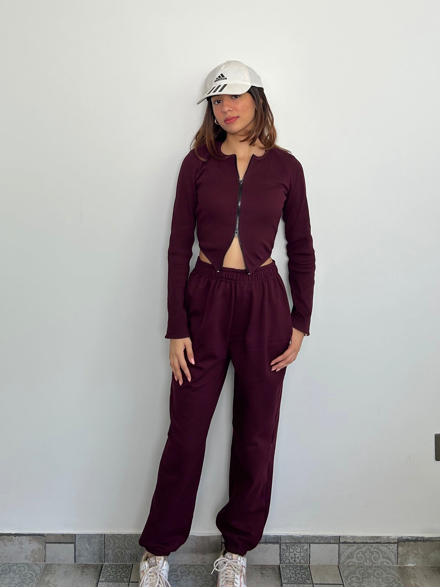 Cotton Fleece Wine Jogger Set