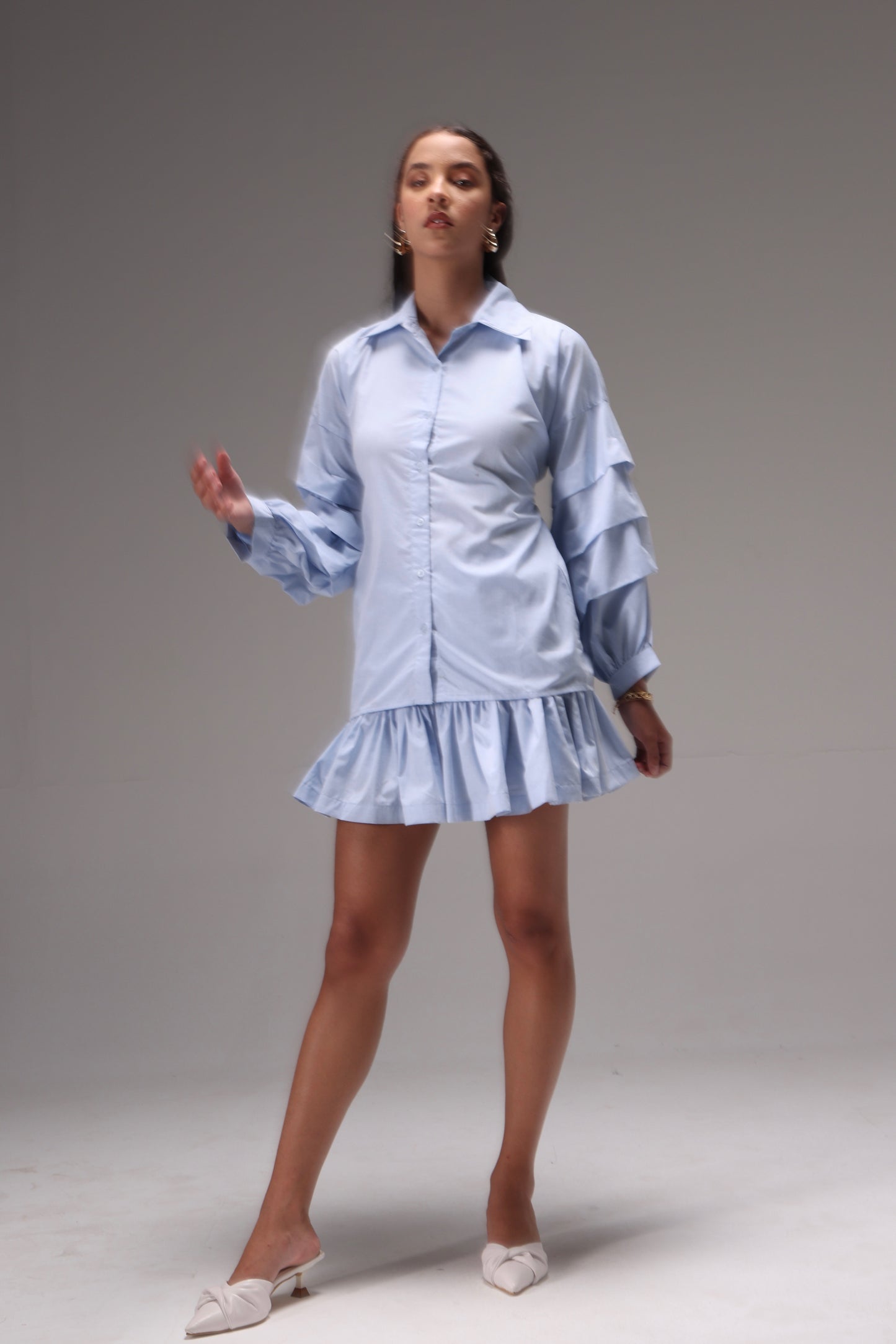 Ice Blue Cotton Poplin Ruffle Skort Set