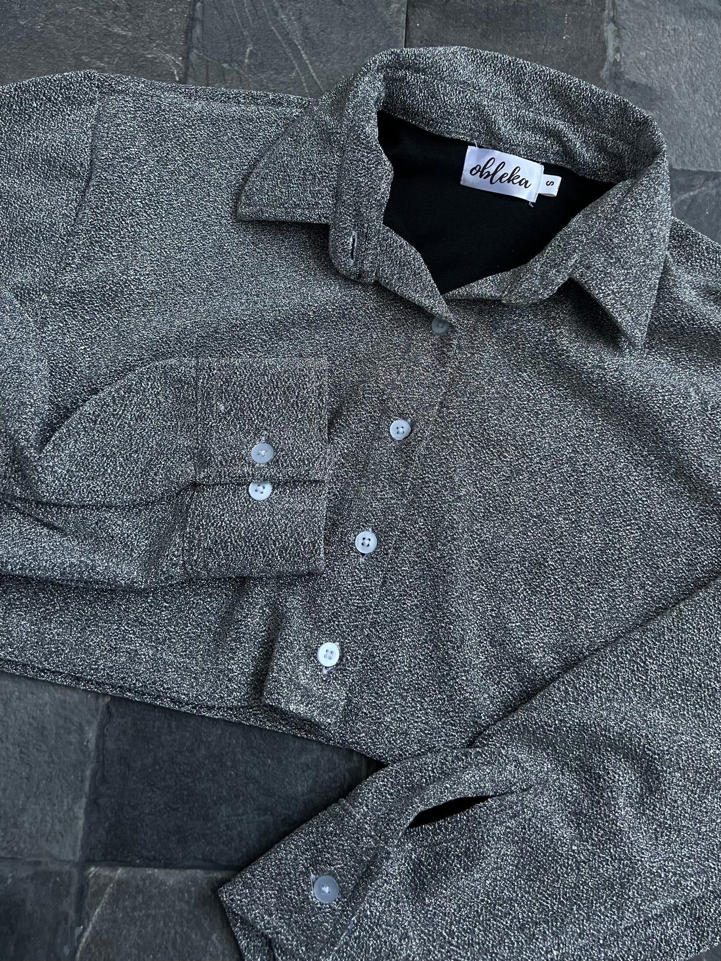 Silver Cotton Shimmer Crop Shirt