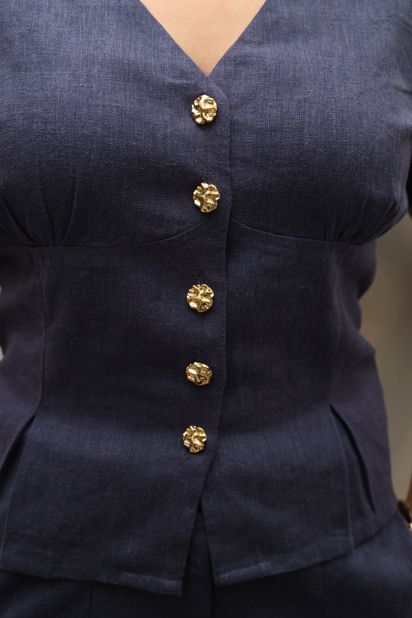 Navy Blue Cotton Linen Blend Sculpted Set