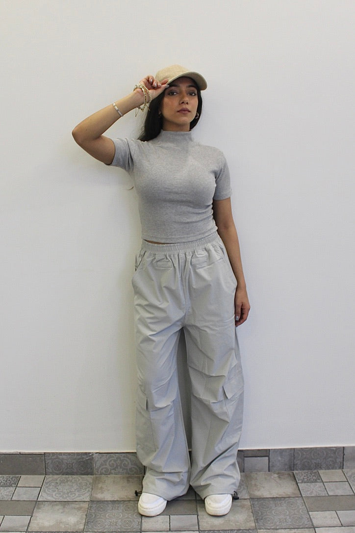 Light Grey Melange Parachute Cargo Co-ord
