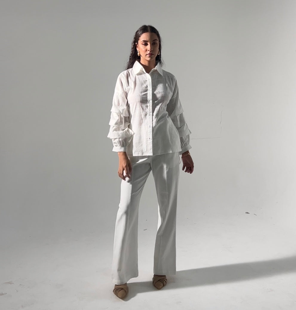 Essential Ruffle Cotton Linen Shirt & Duck Pants Set