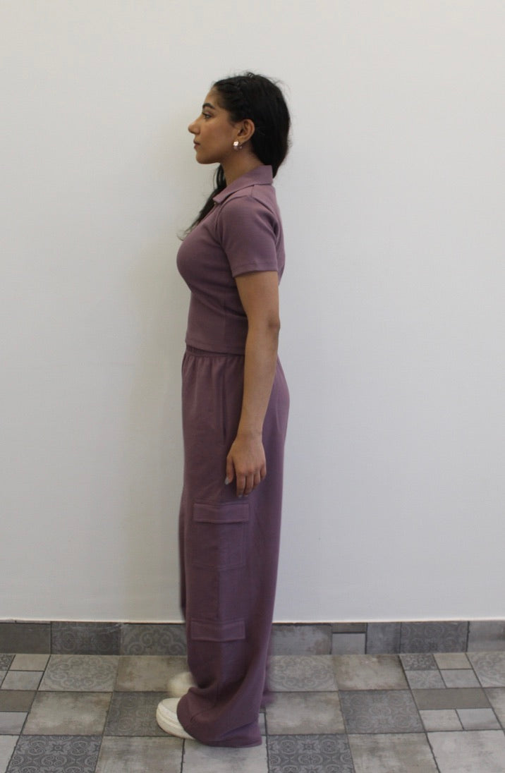 Mauve Half Sleeves French Terry Cargo Co-ord