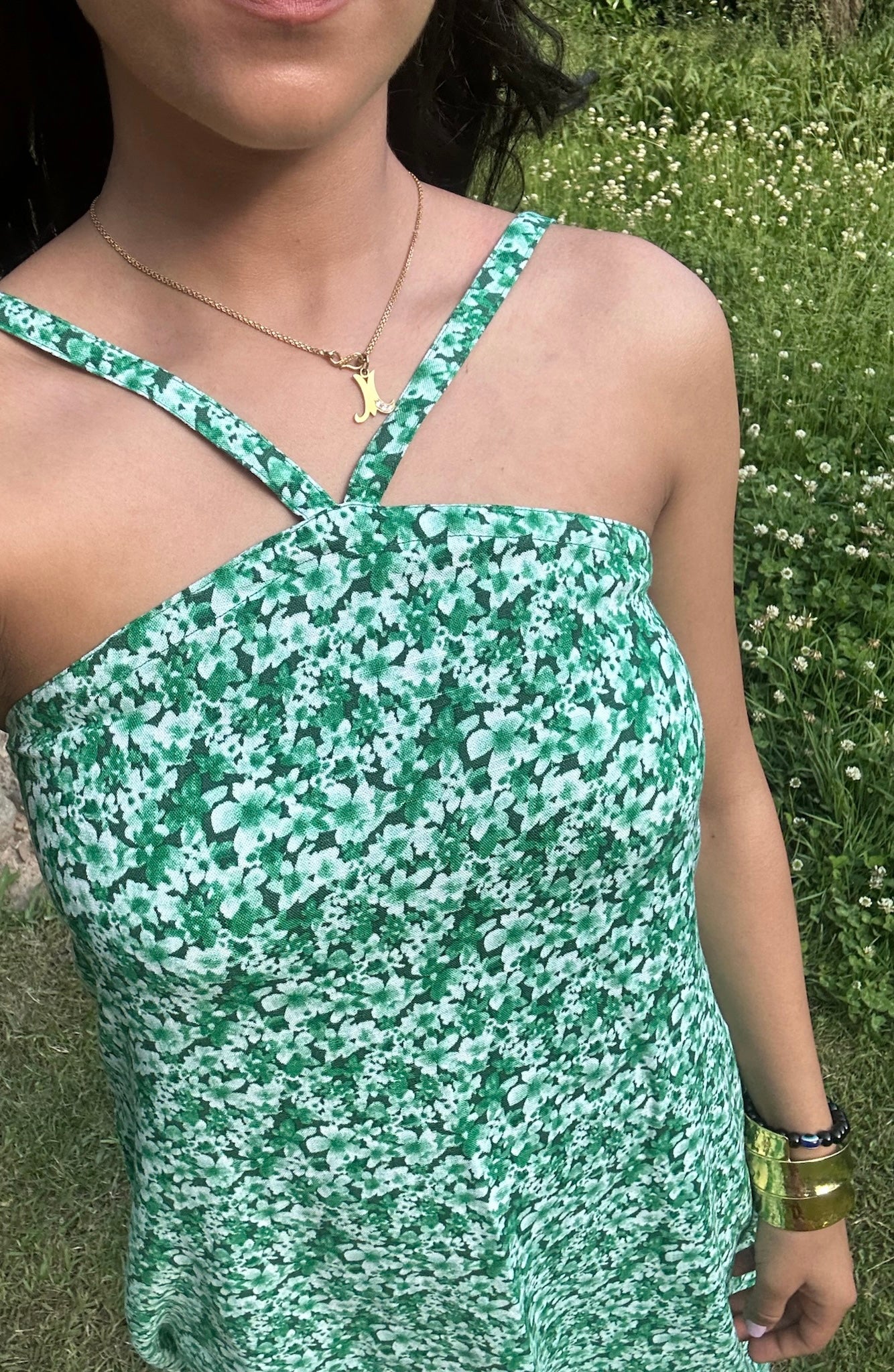 Halter Cotton Linen Blend Printed Dress