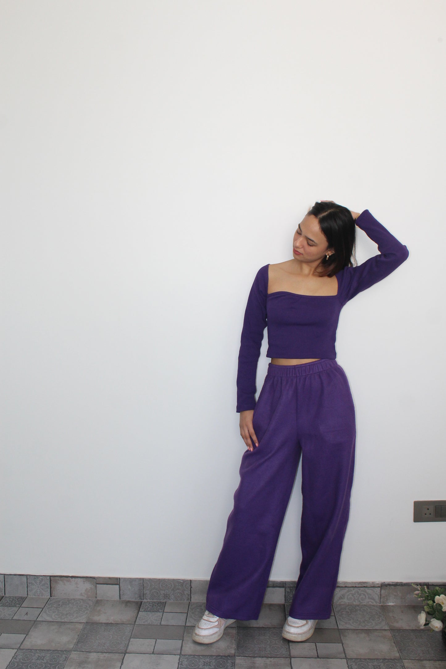 Cotton Fleece Dark Purple Crop Set