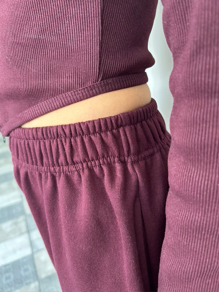 Cotton Fleece Wine Jogger Set