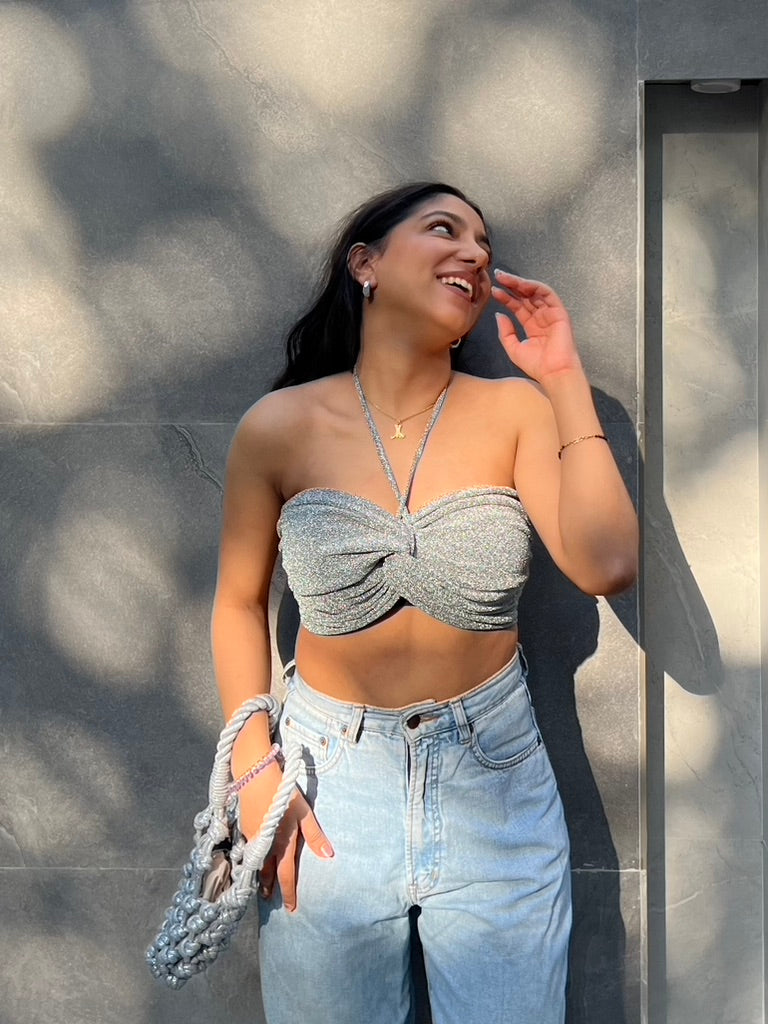 Silver Cotton Shimmer Halter Top