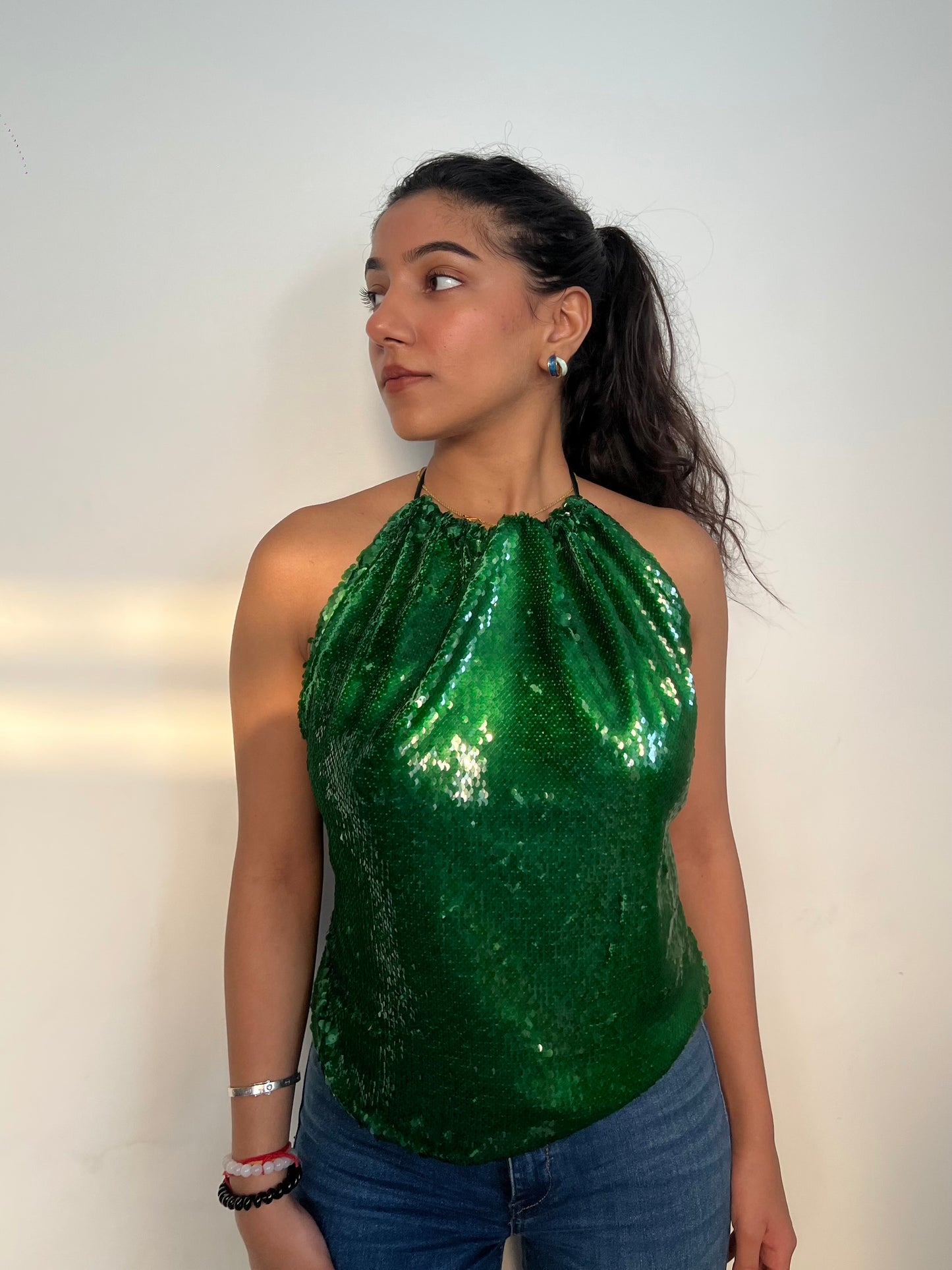 Emerald Water Sequin Tie up Top
