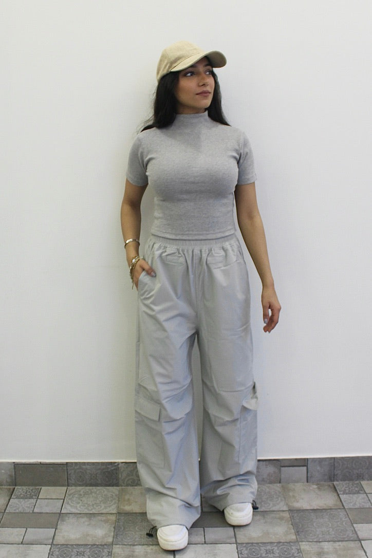 Light Grey Melange Parachute Cargo Co-ord